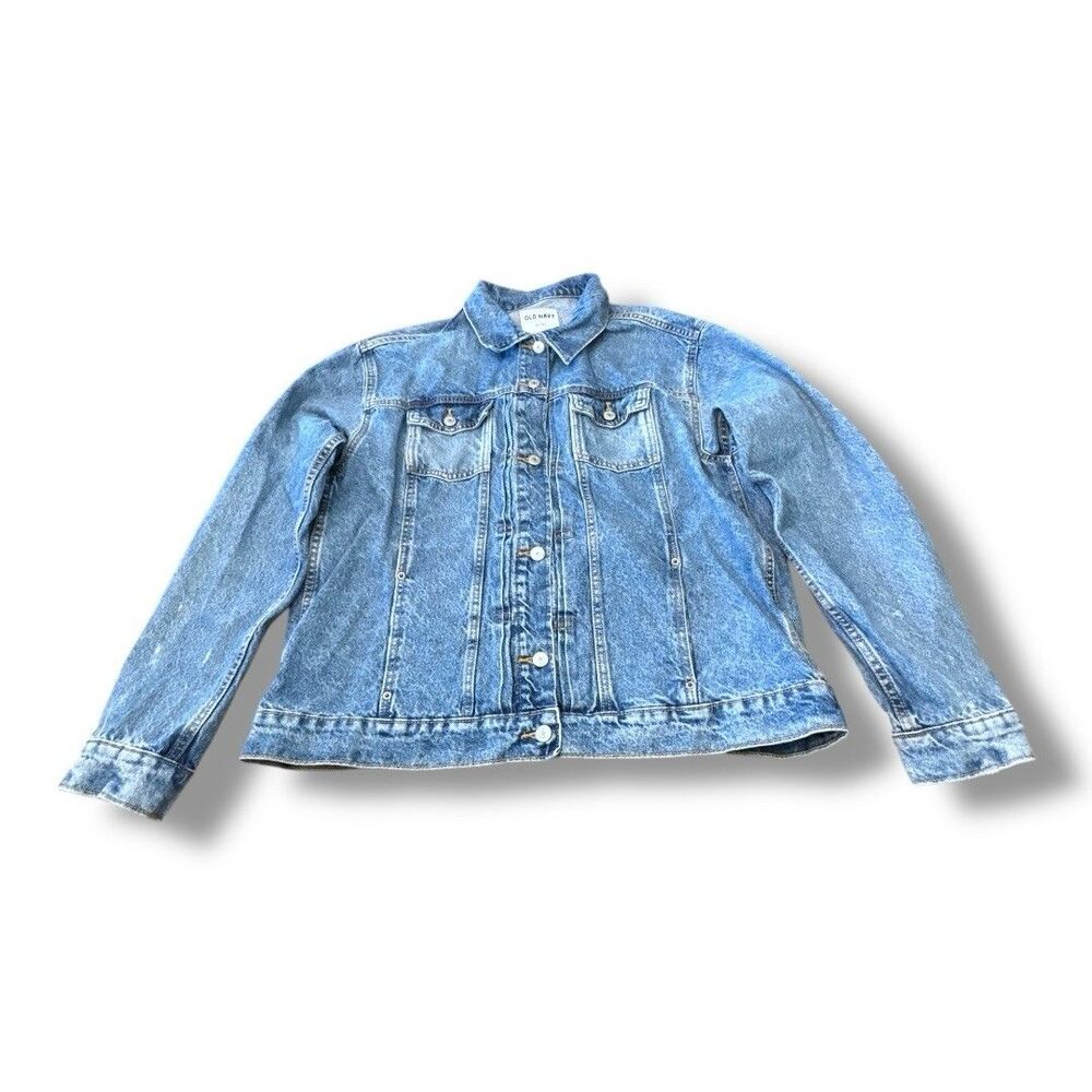 Old Navy Distressed Denim Trucker Jean Jacket Relaxed Classic Birdie Women’s XLT